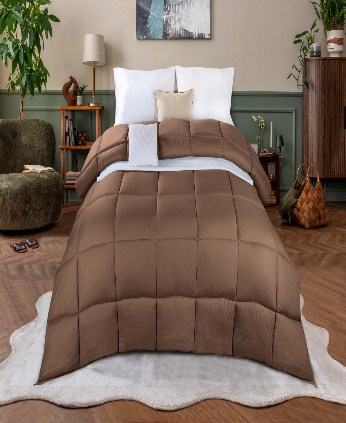 Superior Monochrome Basketweave Plush Microfiber Down Alternative Comforter, King In Taupe
