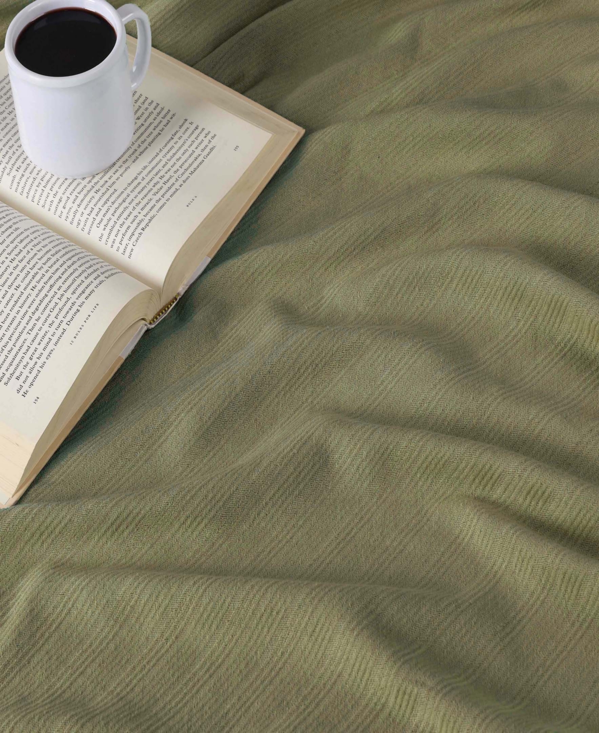 Superior Milan Cotton Jacquard Dobby Weave Textured Striped Lightweight Woven Blanket, California King In Sage