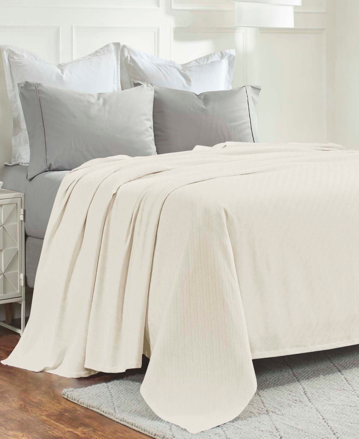 Superior Milan Cotton Jacquard Dobby Weave Textured Striped Lightweight Woven Blanket, Twin In Ivory