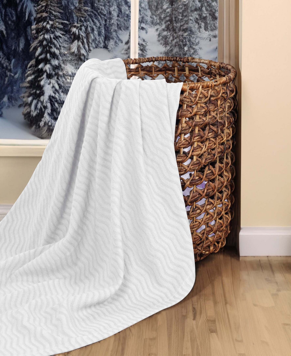 Superior Clara Cotton Textured Striped Lightweight Woven Blanket, Full/queen In White