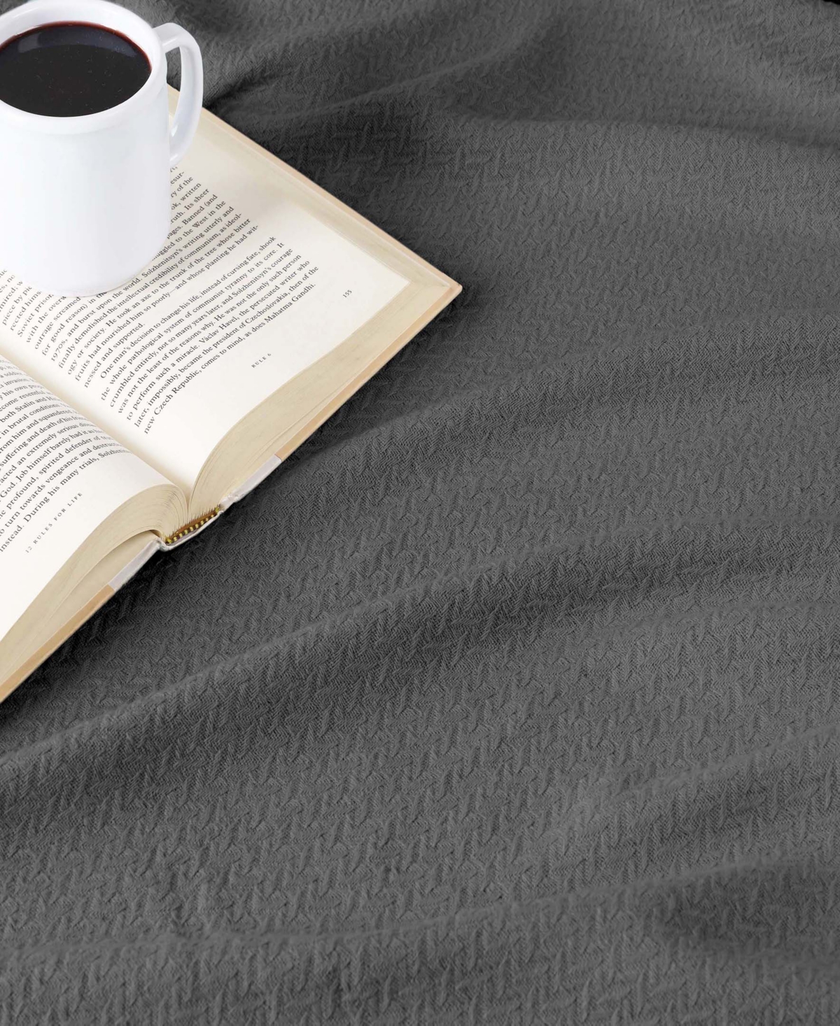 Superior Nobel Cotton Jacquard Dobby Weave Textured Chevron Lightweight Woven Blanket, Twin In Charcoal