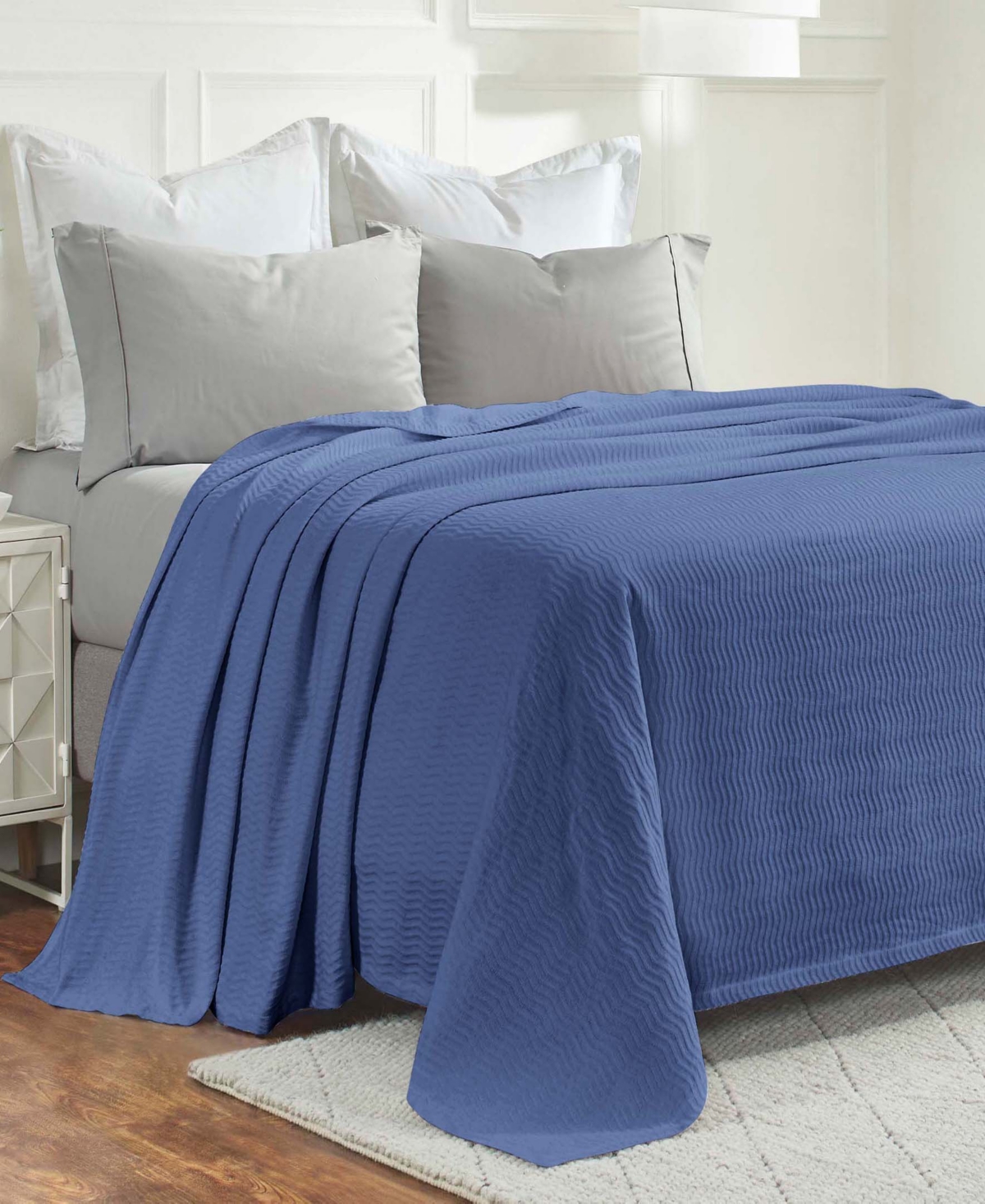 Superior Jena Cotton Textured Chevron Lightweight Woven Blanket, California King In Merritt Blue