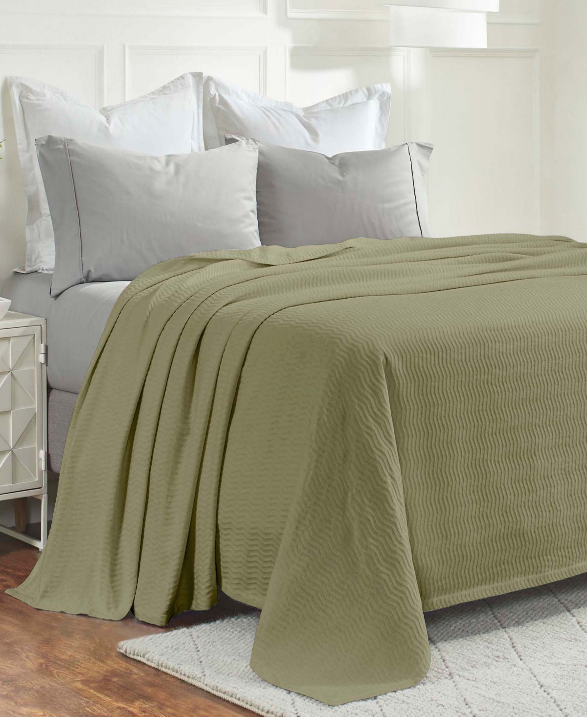 Superior Jena Cotton Textured Chevron Lightweight Woven Blanket, King In Sage
