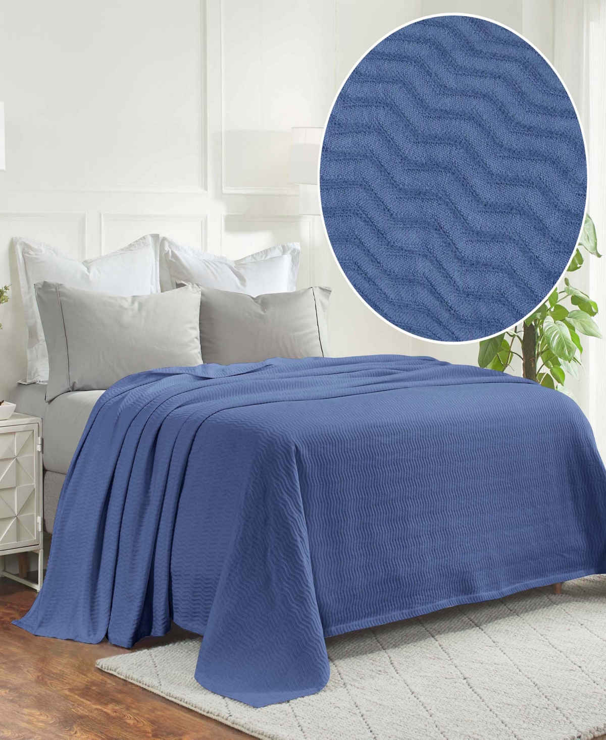 Superior Jena Cotton Textured Chevron Lightweight Woven Blanket, California King In Merritt Blue
