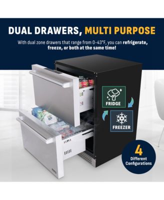 24 inch Refrigerator and Outdoor Freezer, Undercounter Refrigerator Freezer Convertible, Dual Zone Cooler with Drawer and External Controls, Soft Close Stainless Steel Fridge Drawers