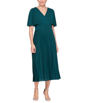 SL Fashions - Women's Surplice-Neck Pleated A-Line Dress