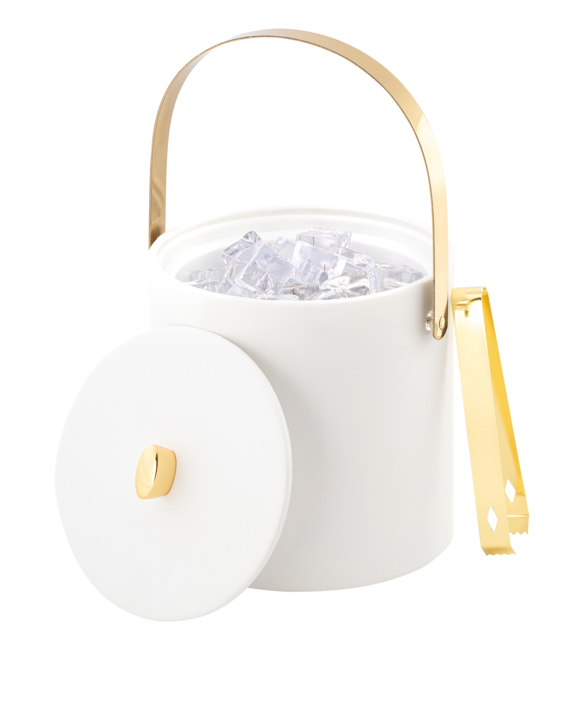 Kraftware Oxford Ice Bucket And Ice Tong, 3 Quart In White