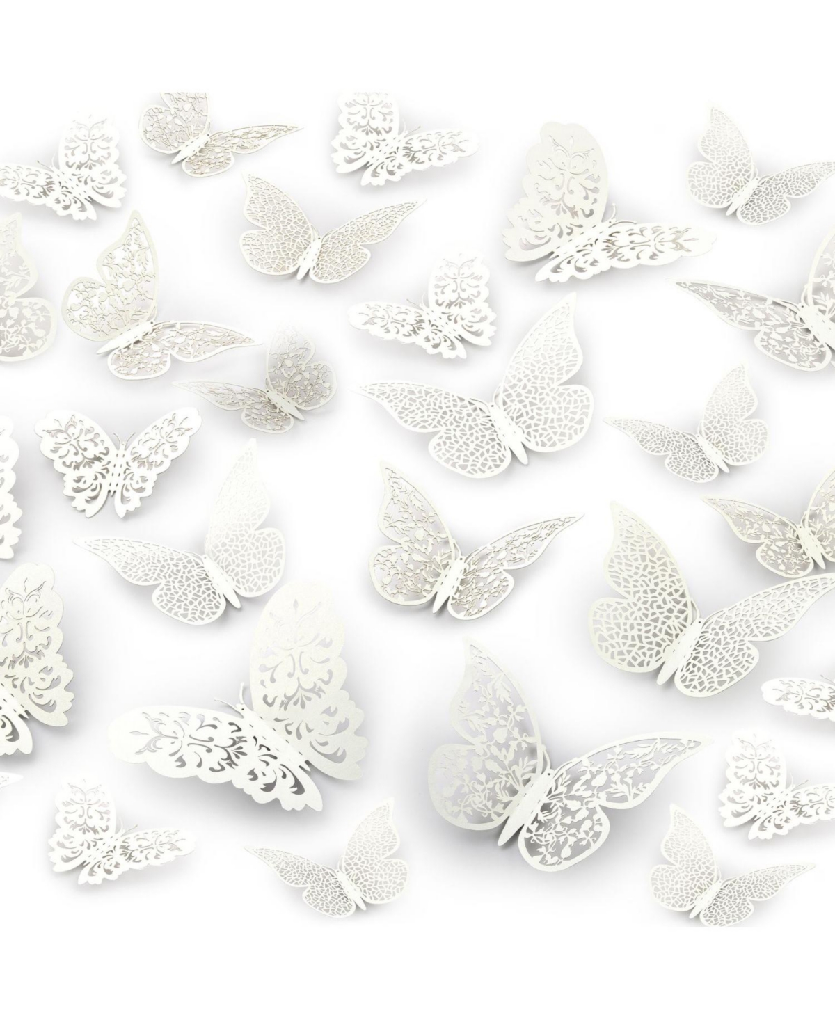 Removable Diy Butterfly 3D Butterfly Wall Decor - 48pcs with 3 Different Sizes - Metallic white