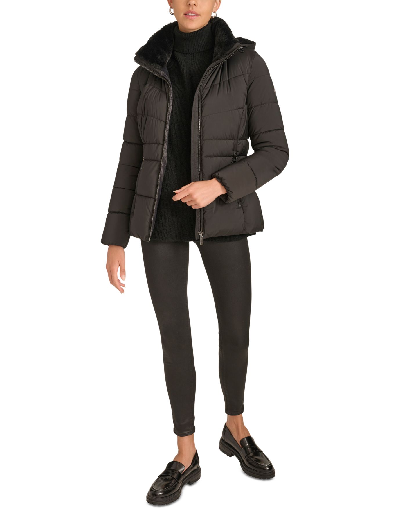 Женская куртка Calvin Klein Faux-Fur-Lined Hooded Puffer, цвет: Чёрный — фото 7