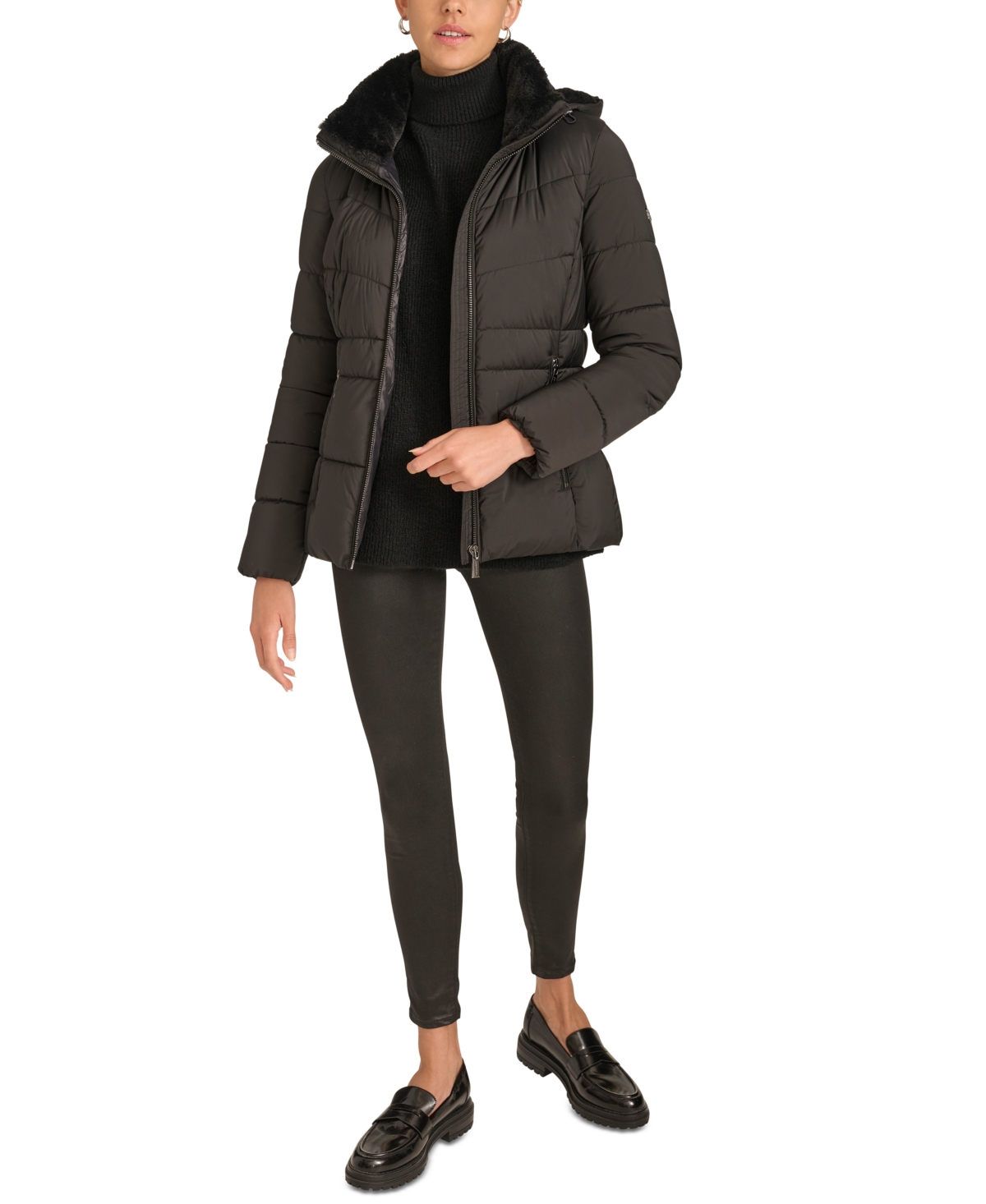 Calvin Klein Women's Faux-fur-lined Hooded Puffer Coat In Black