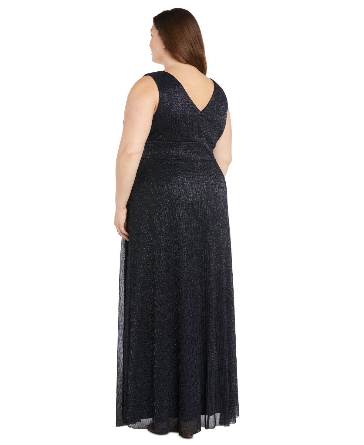 R & M Richards Plus Size Metallic Beaded-waist Gown In Navy