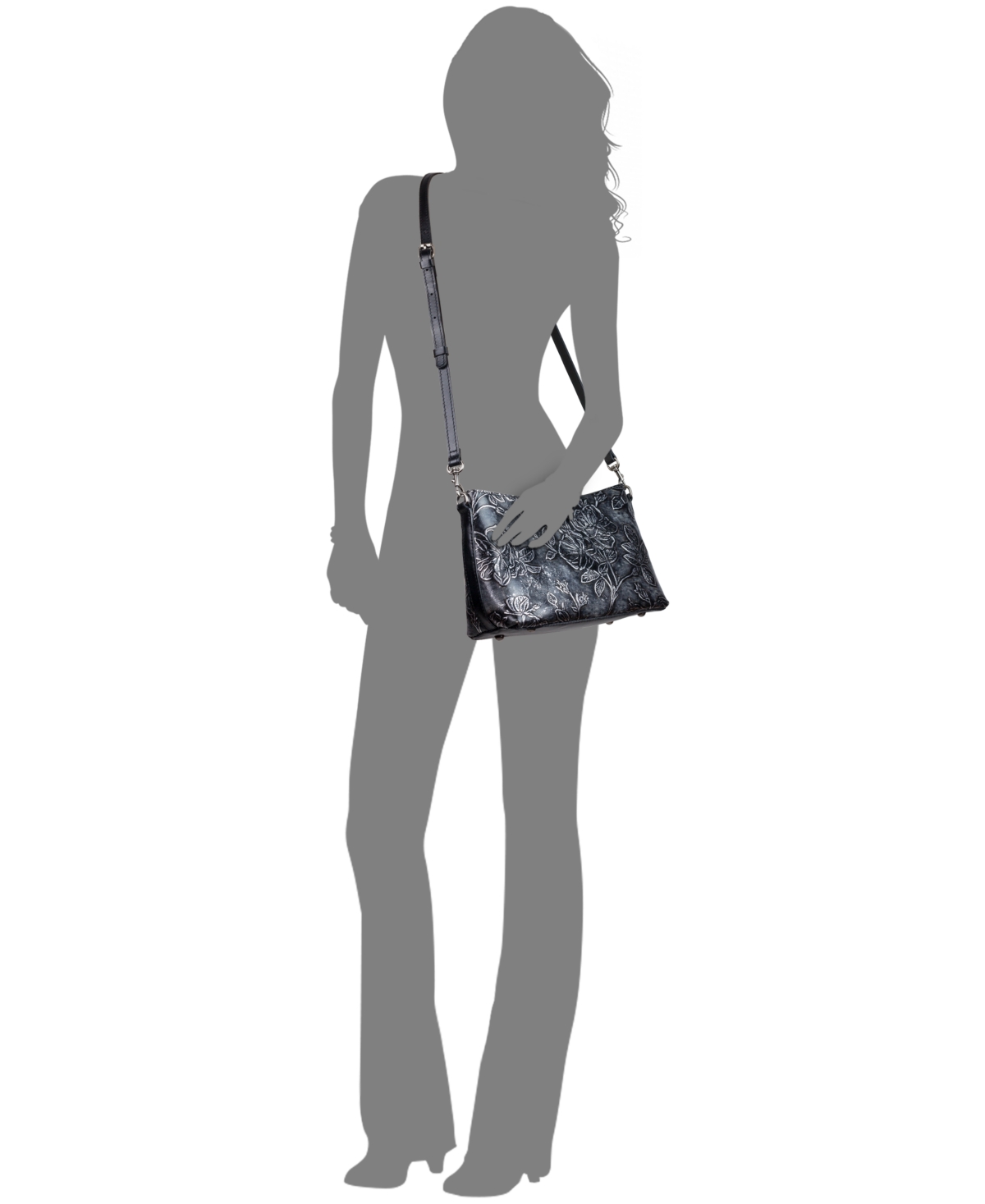 Patricia Nash Betta Medium Leather Crossbody, Created For Macy's In Black Bark Leaves