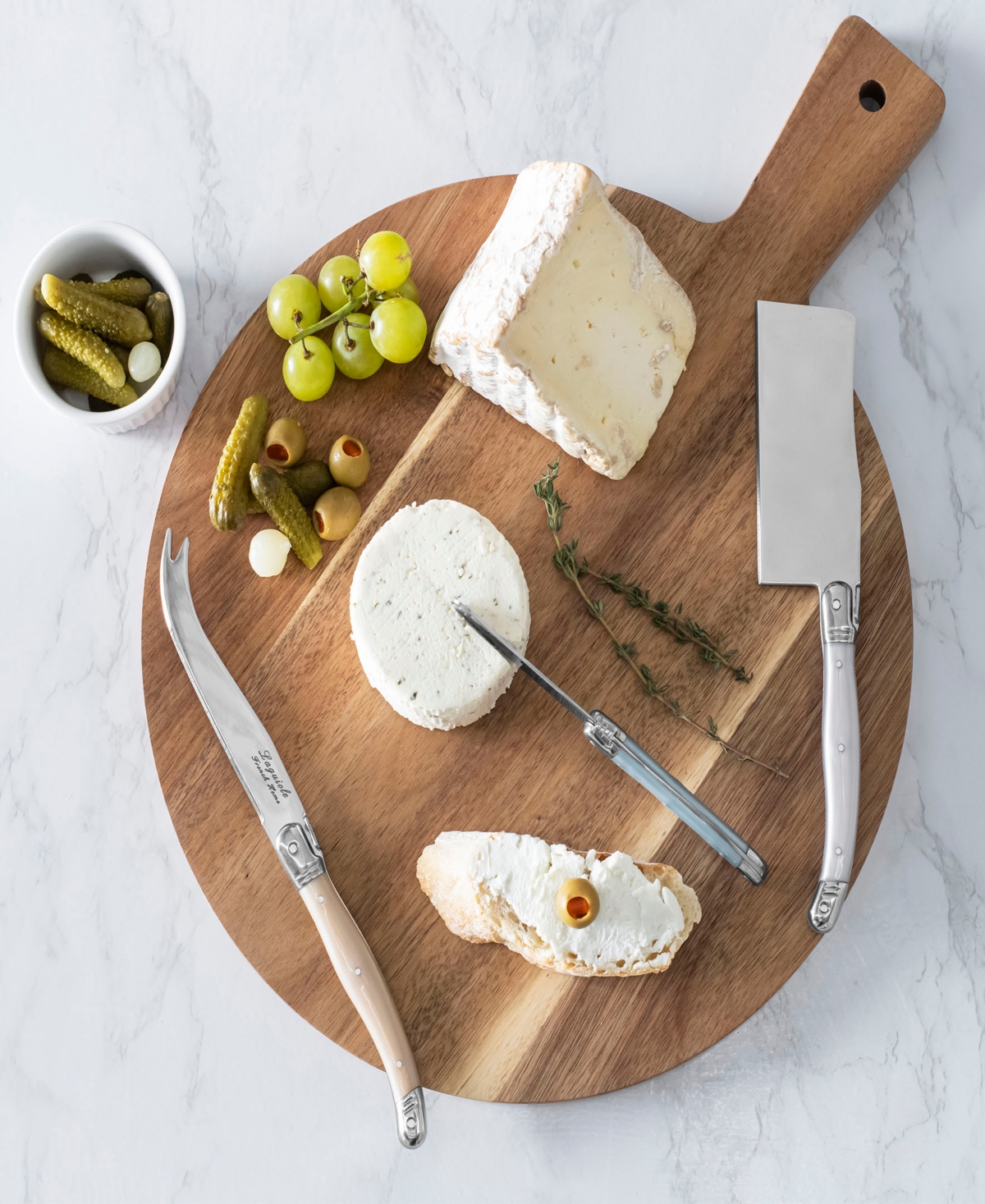 French Home Laguiole Cheese 3-piece Knife Set With Mother Of Pearl Handles In Tan,blue,white