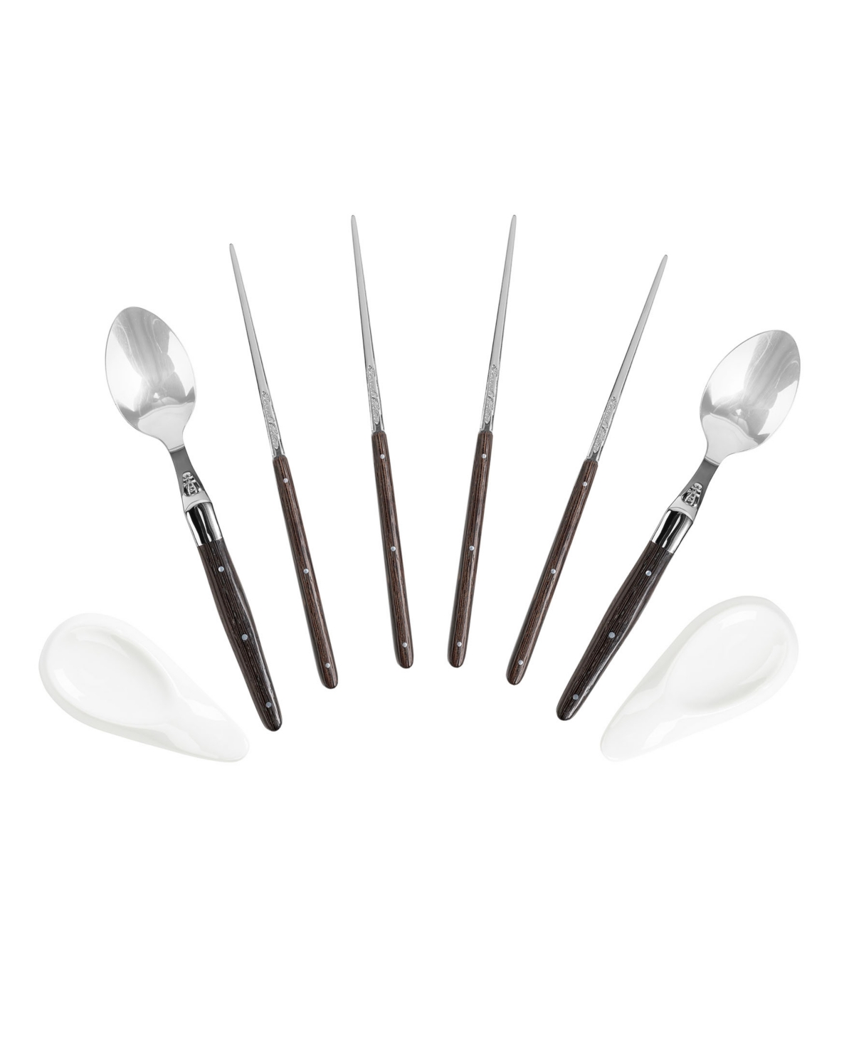 French Home Wenge Wood Chopsticks, Laguiole Spoons And Ceramic Rests, Set Of 2 Pairs In Brown