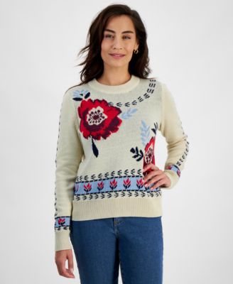 Style & Co - Petite Floral Whimsy Crewneck Knit Sweater