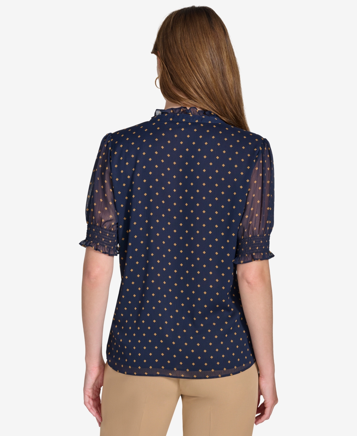 Tommy Hilfiger Women's Printed Ruffled-Collar Top -taba