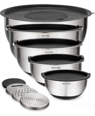 Mixing Bowls with Lids Set - Nesting Bowls with Airtight Lids + Graters - Stainless Steel Non-Slip Mixing Bowl for Baking
