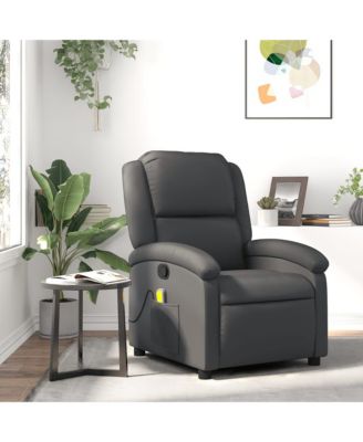 Large Massage Recliner Chair with Real Leather Upholstery, Adjustable Footrest, and Metal-Plywood Frame