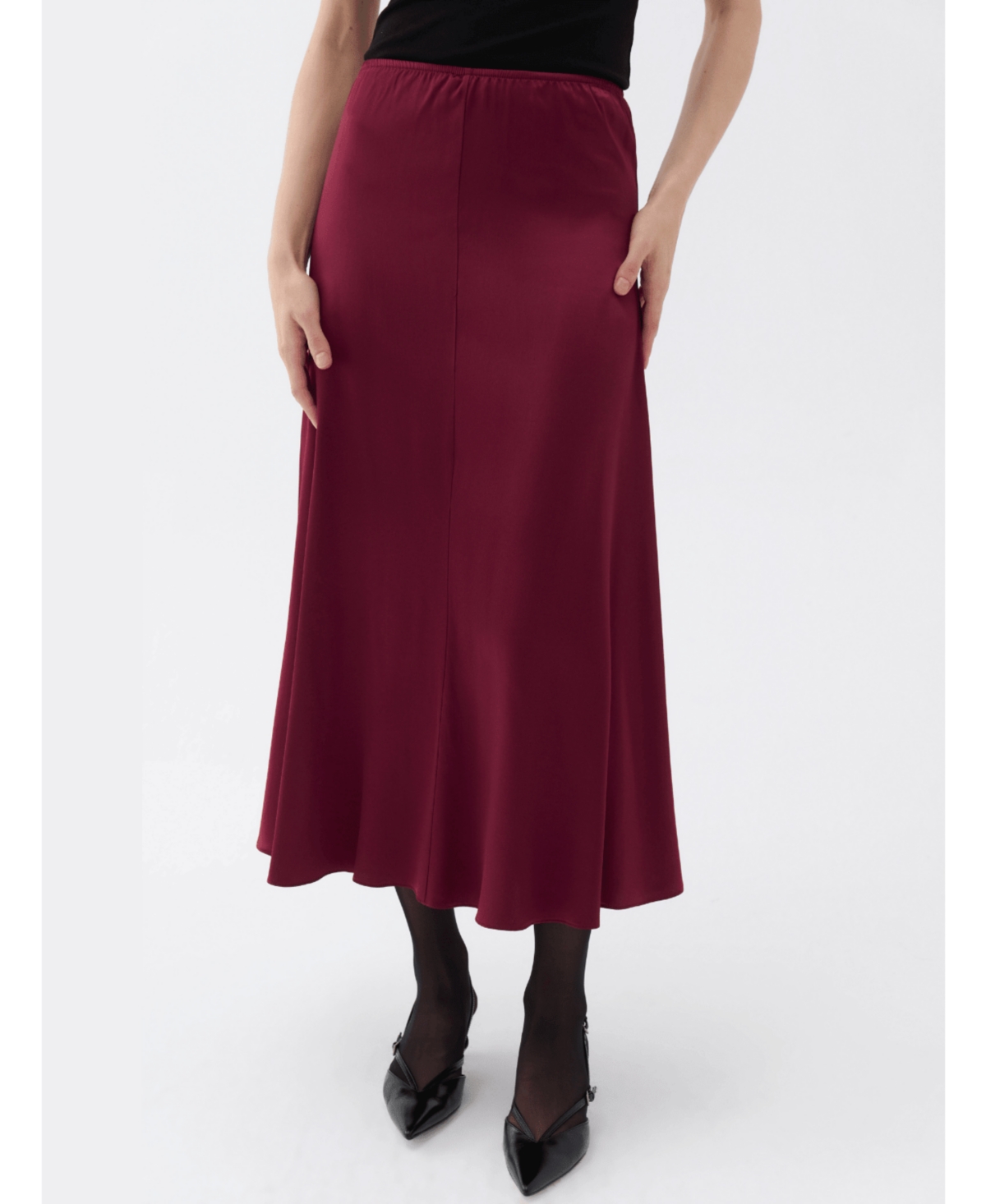 Women's Elastic Waisted Midi Skirt - Burgundy