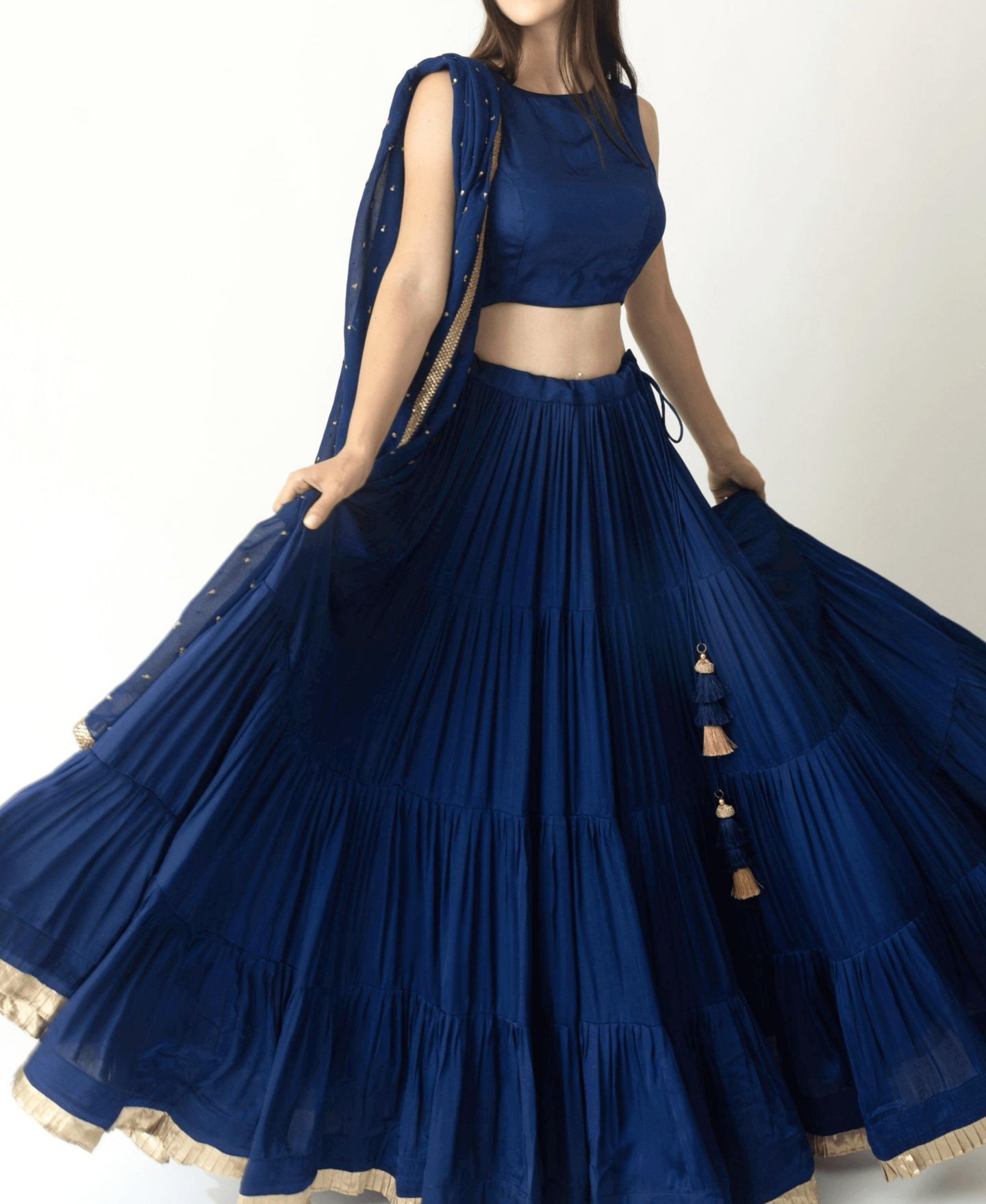 Женские платья RAAS Royal Blue Lehenga Choli with Gold Trim, цвет: Королевский синий — фото 1