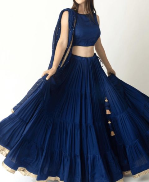 Женские платья RAAS Royal Blue Lehenga Choli with Gold Trim, цвет: Королевский синий