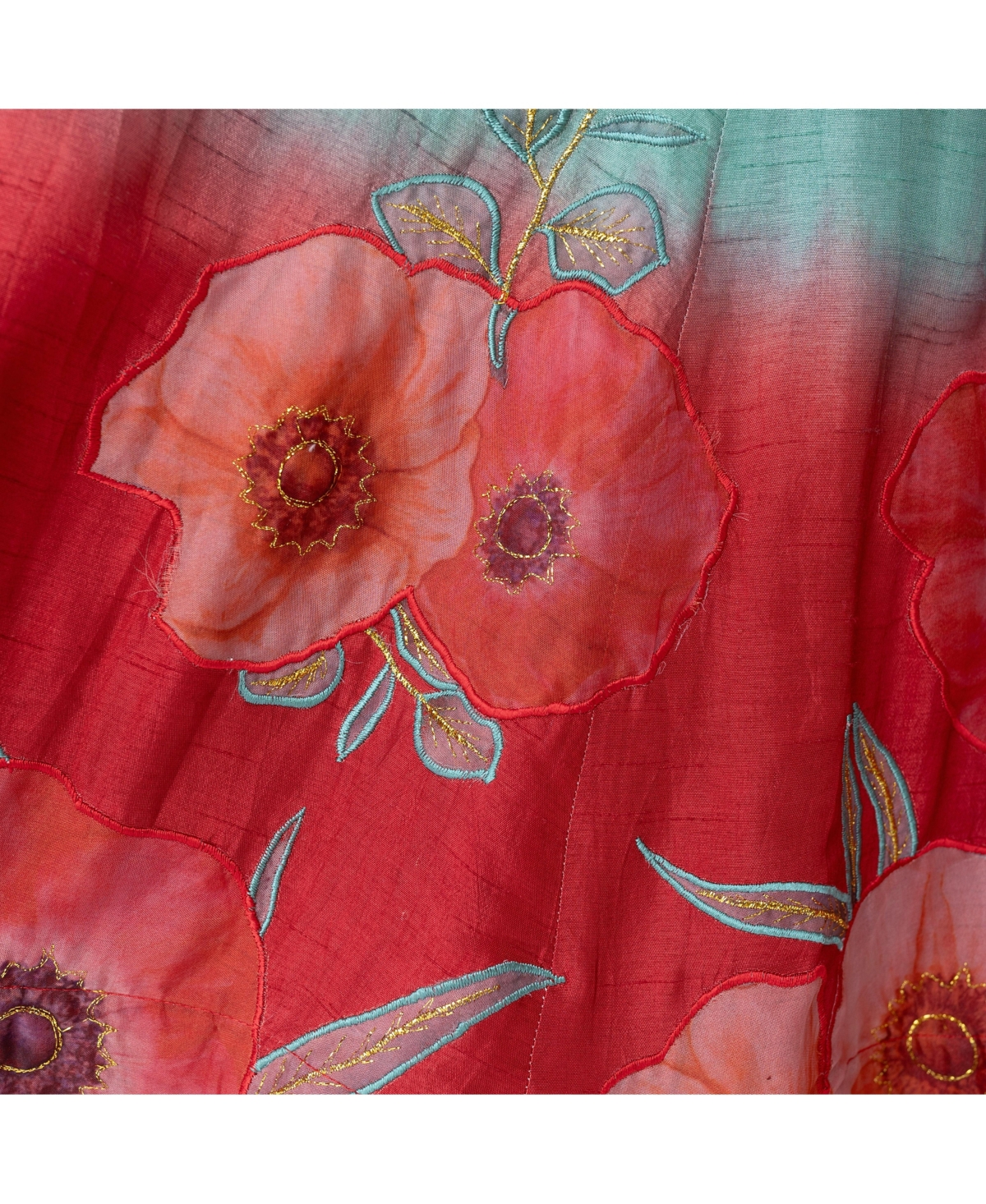 Raas Women'sLehenga Choli Set with Shaded Floral Patchwork Skirt and Mirror Work Blouse - Mint green