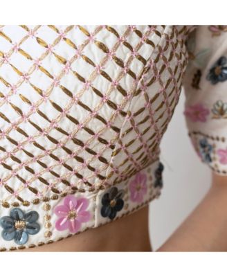 Women's Hand Embroidered White Raw Silk Lehenga Choli