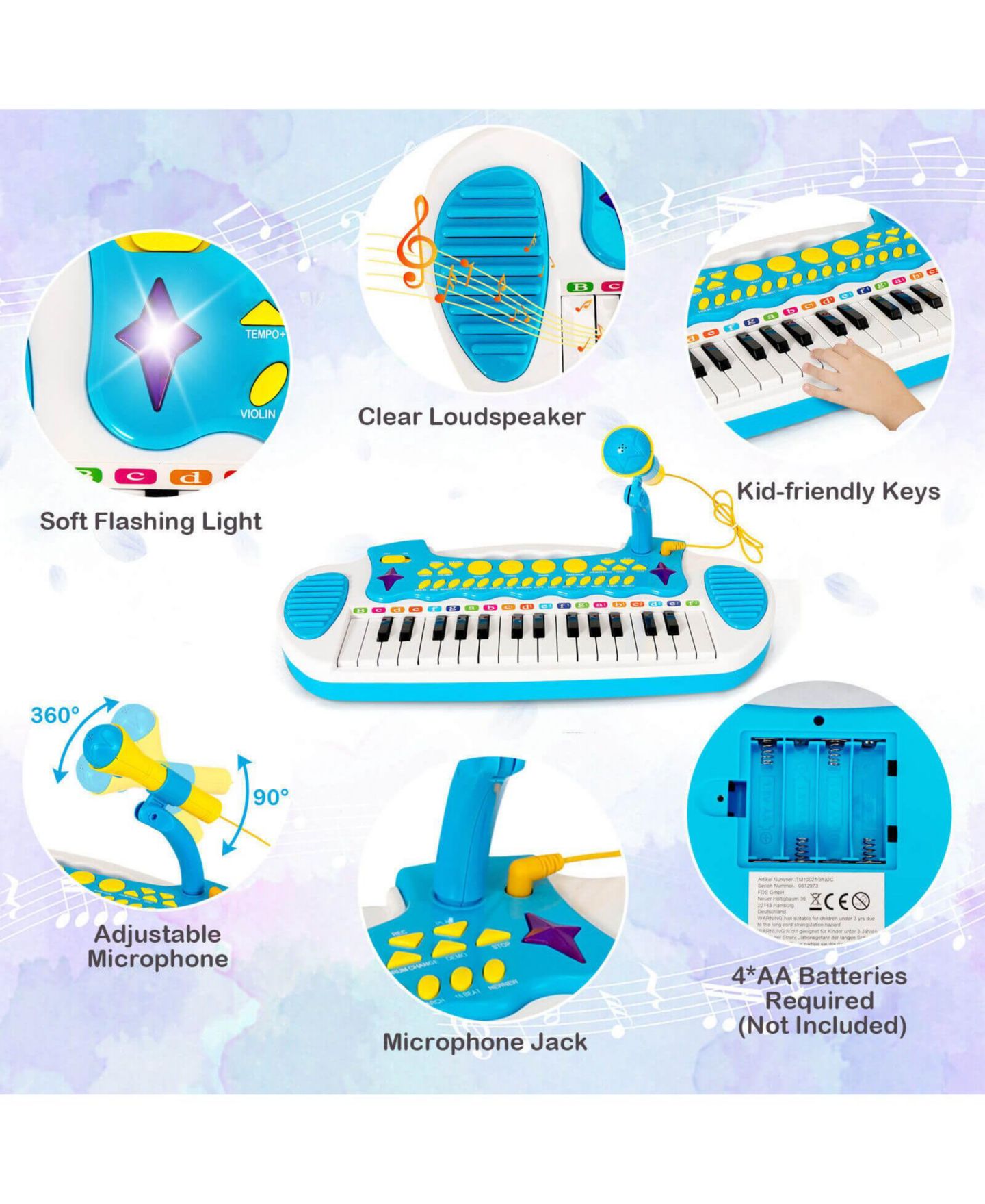 Детская игрушка SUGIFT 31-Key Kids Musical Instrument Piano Keyboard Toy with Microphone, Multiple Sounds and Demo Songs for Age 3+ — фото 4