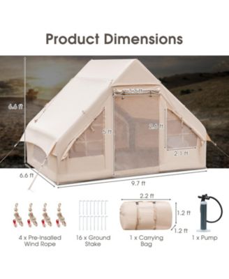 Inflatable Camping Tent 2/4/6 People Glamping Tent for Family Camping with Pump-Beige