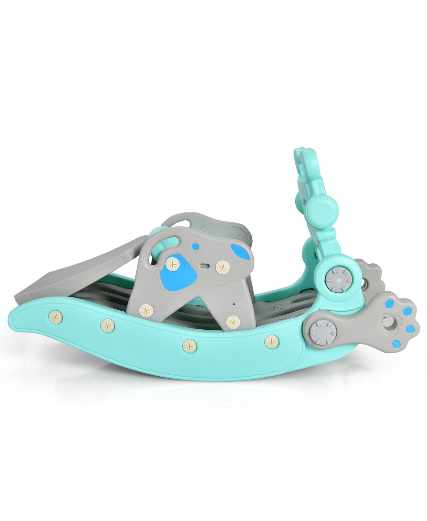 Детские игрушки Costway 4-in-1 Rocking Horse & Slide Set, Hdpe, with Basketball Hoop and Ring Toss, Ages 1-5, цвет: Синий — фото 4