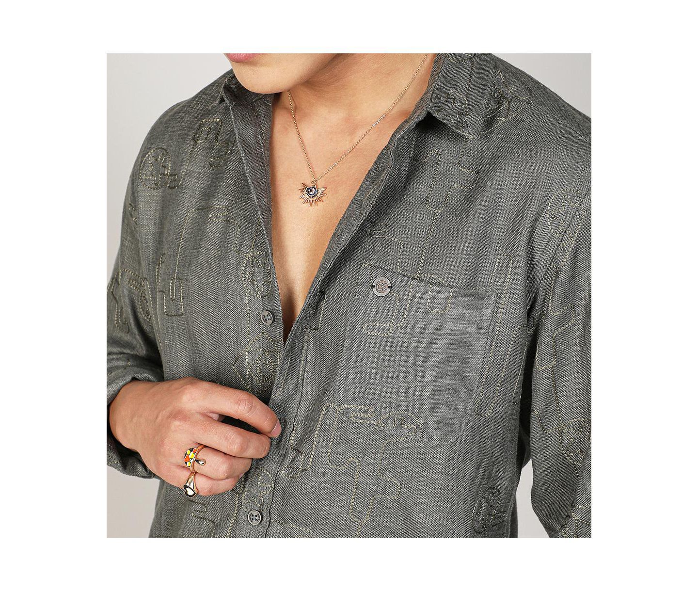 Мужская рубашка Cahoot Campus Sutra Olive Green Embroidered One-Lined — фото 8