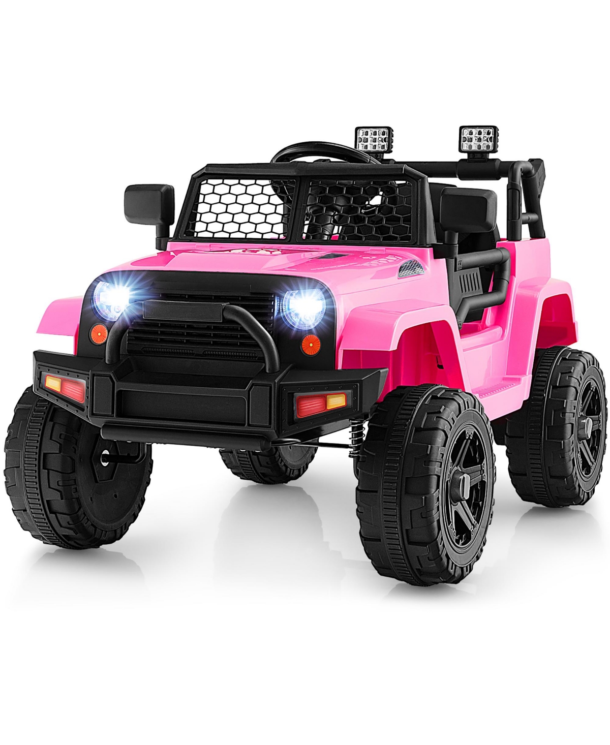 Gymax 12V Kids Ride On Truck Car Electric Vehicle Remote w/ Music & Light Pink - Pink+black