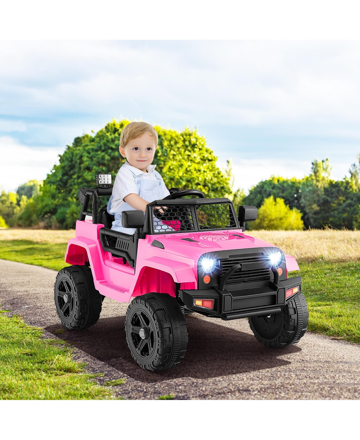 Gymax 12V Kids Ride On Truck Car Electric Vehicle Remote w/ Music & Light Pink - Pink+black