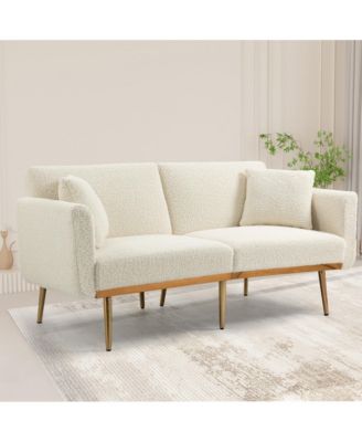 Beige Velvet Sofa , Accent sofa .loveseat sofa with metal feet