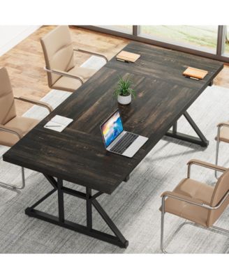 6FT Conference Table, 70.86 L x 31.49 W x 29.52 H Inches Rectangle Meeting Room Table, Rustic Wood Seminar Table Executive Desk