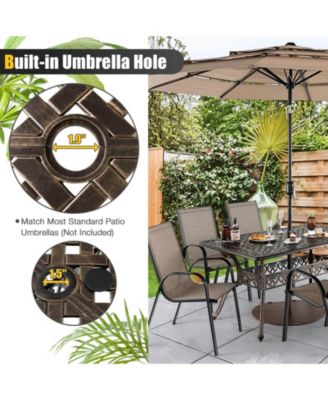 59 Inch Aluminum Patio Dining Table with Umbrella Hole fot 6 Persons