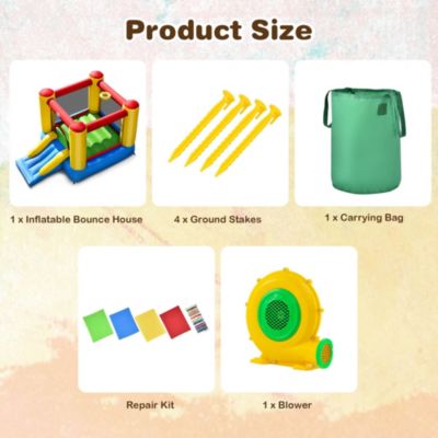 Inflatable Bouncer Kids Bounce House Jumping Castle Slide w/ 480W Blower