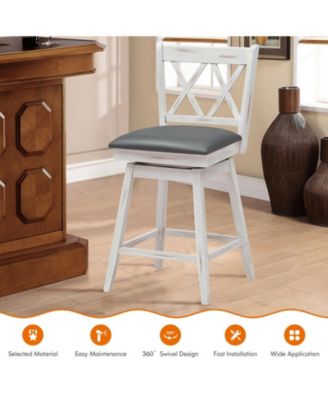 2 Pieces 25 Inch Swivel Counter Height Barstool Set with Rubber Wood Legs