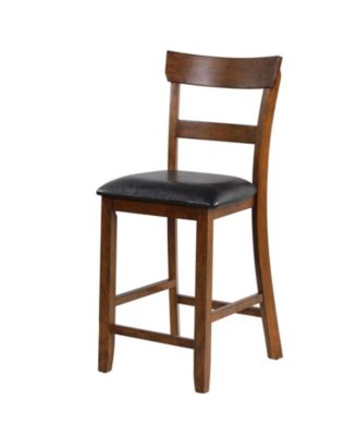 2 Pieces Counter Height Chair Set with Leather Seat and Rubber Wood Legs