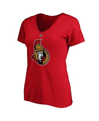 Women's Brady Tkachuk Red Ottawa Senators Authentic Stack Name Number V-Neck T-Shirt