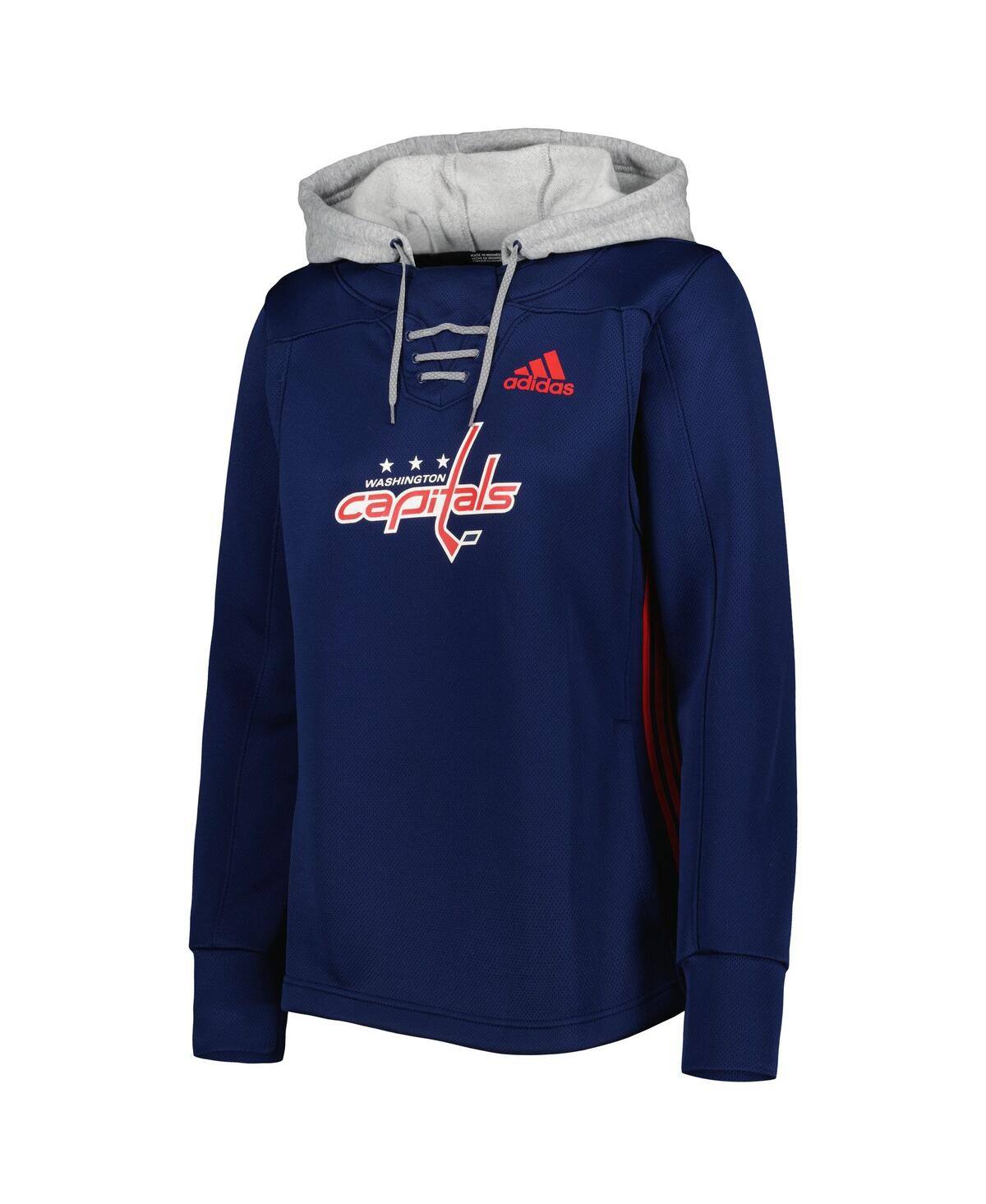 Adidas Originals Women's Navy Washington Capitals Skate Lace Primeblue Team Pullover Hoodie In Navy