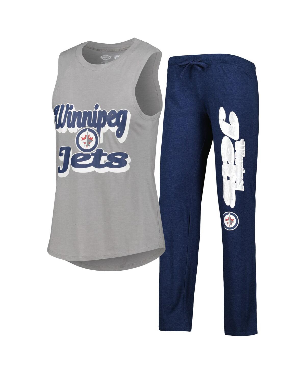 Shop Concepts Sport Women's Heather Gray/heather Navy Winnipeg Jets Meter Muscle Tank Top Pants Sleep Set In Heather Gray,heather Navy