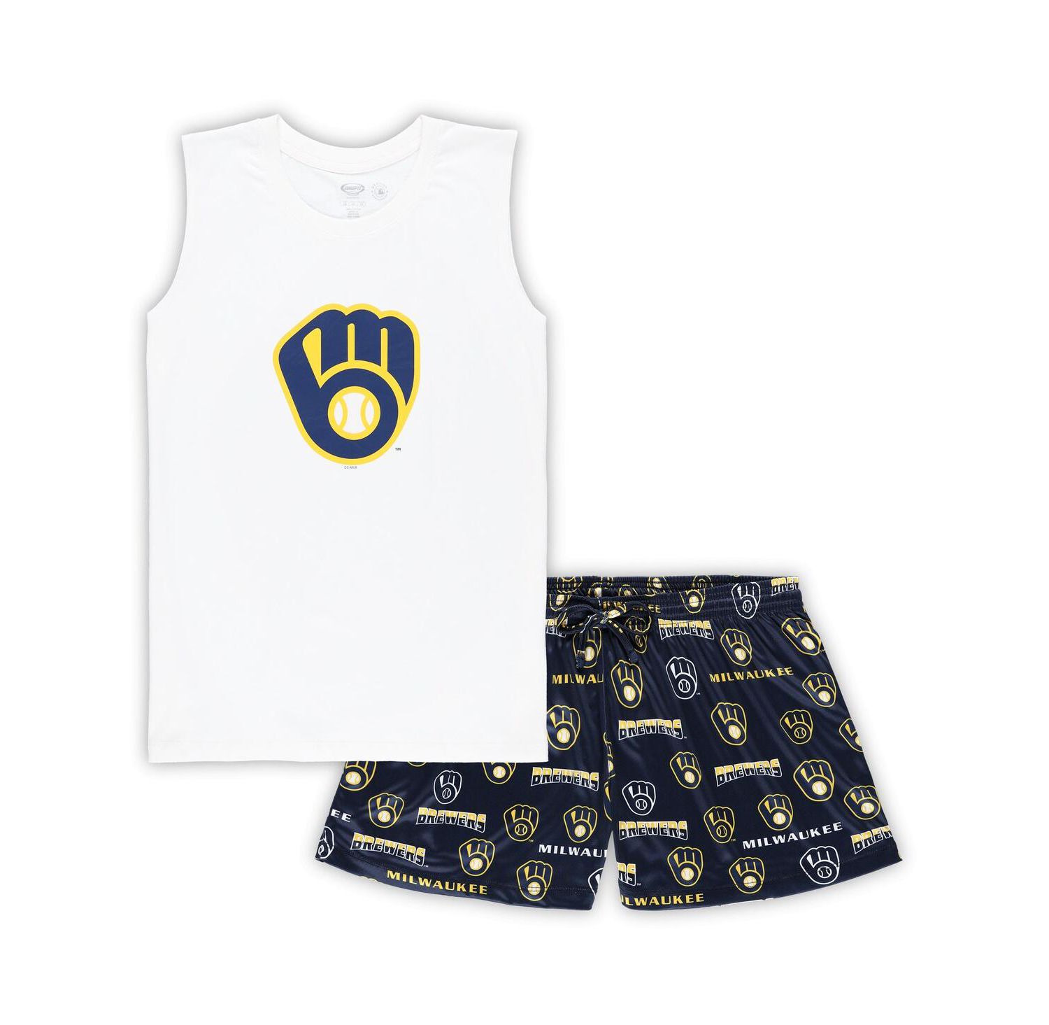 Women's White/Navy Milwaukee Brewers Plus Size Tank Top Shorts Sleep Set