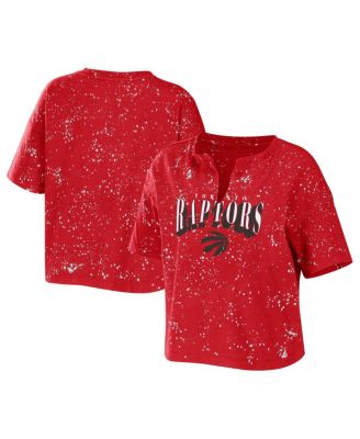 Women's Red Toronto Raptors Bleach Splatter Notch Neck T-Shirt