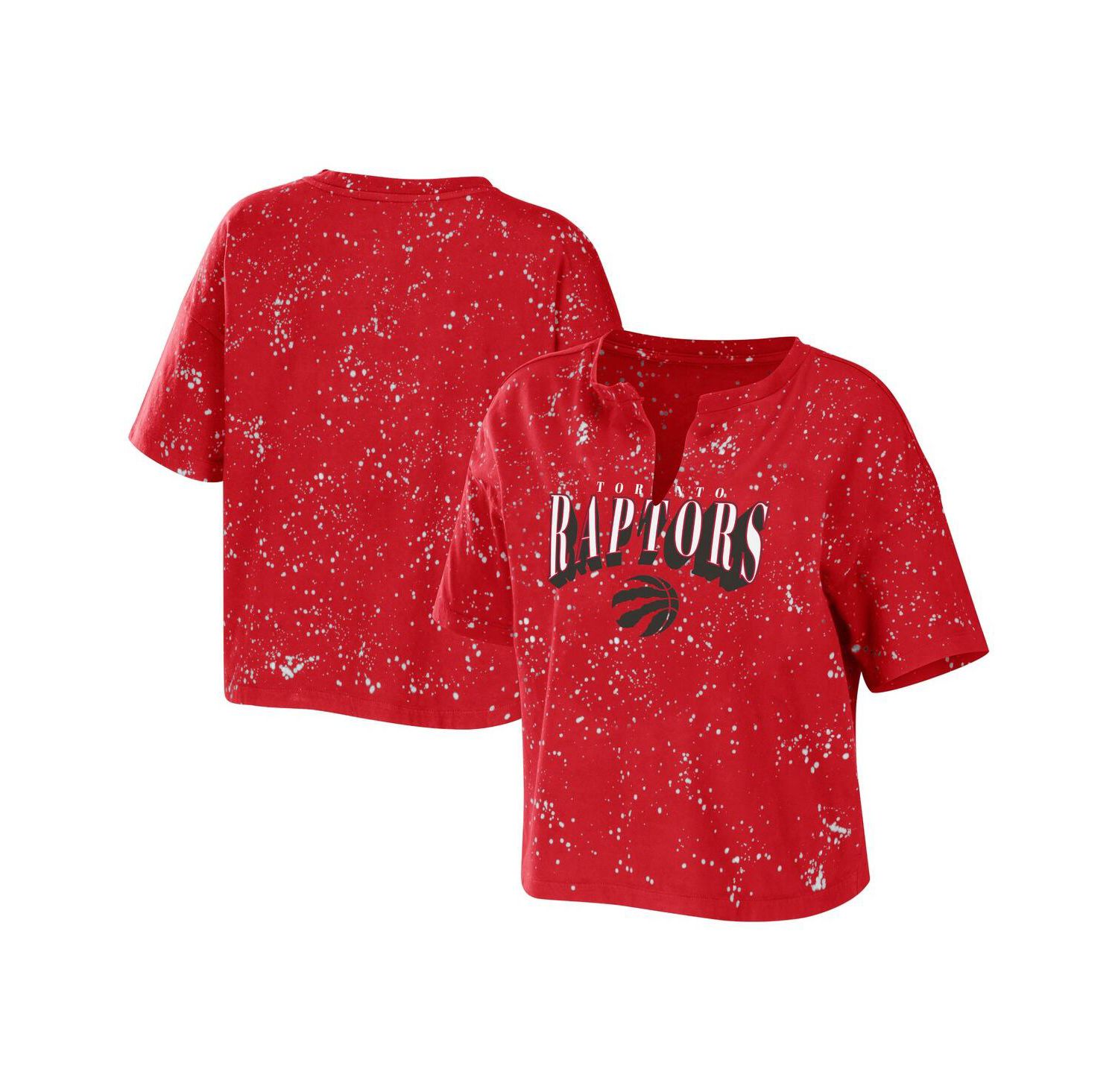 Women's Red Toronto Raptors Bleach Splatter Notch Neck T-Shirt