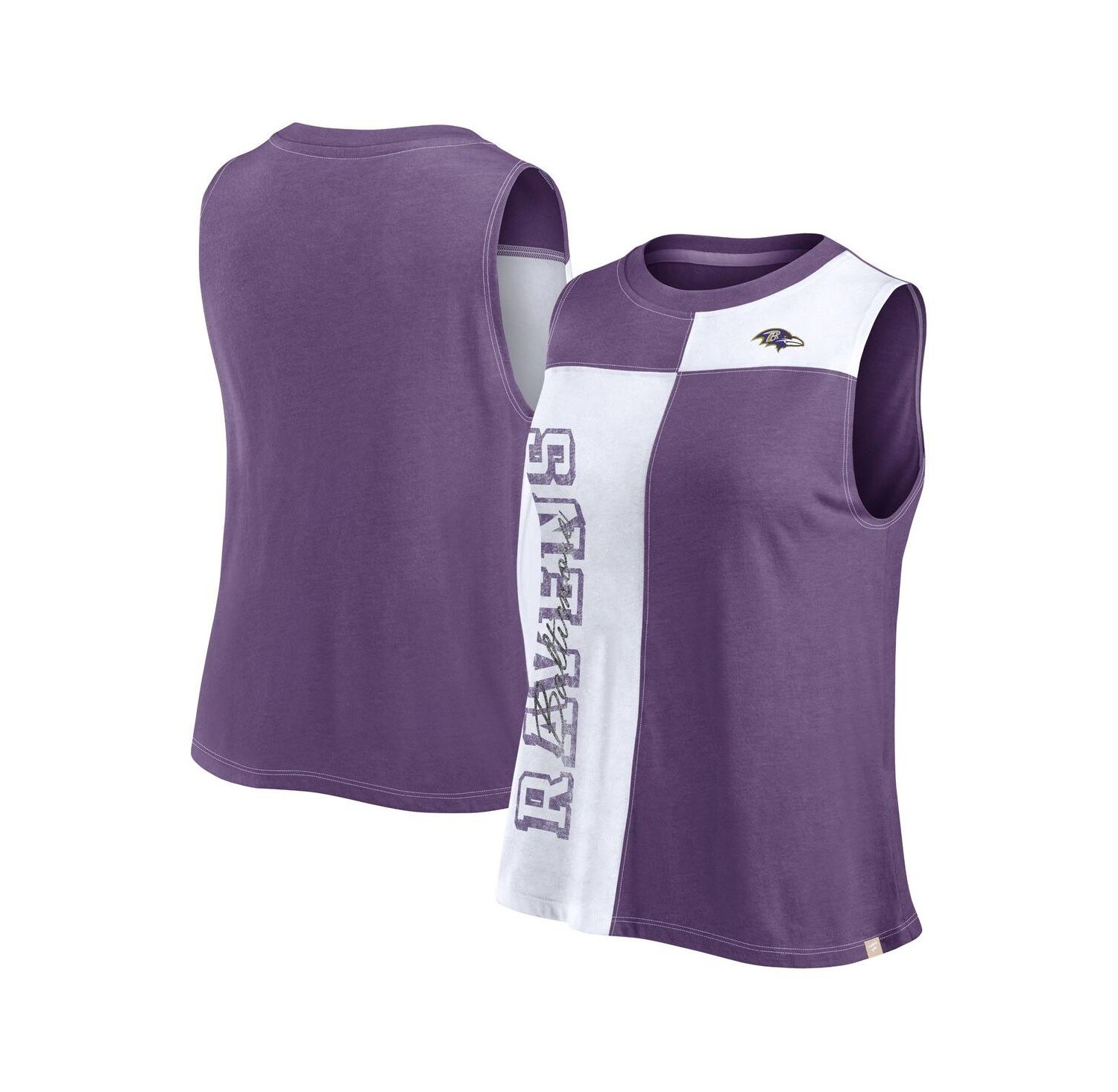 Women's Purple/White Baltimore Ravens Script Color Block Tank Top