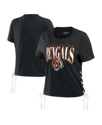 Women's Black Cincinnati Bengals Lace Up Side Modest Cropped T-Shirt