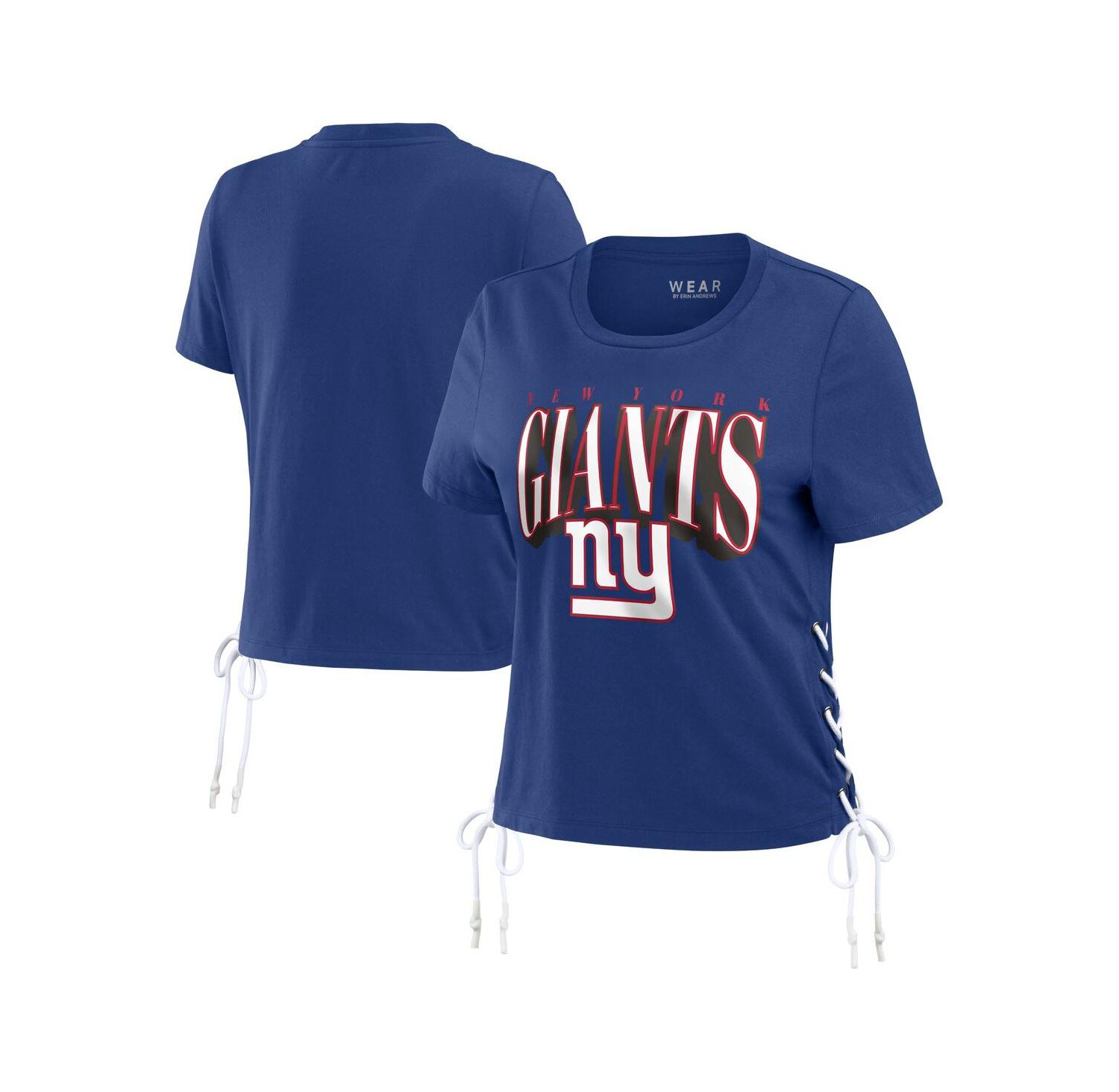 Women's Royal New York Giants Lace Up Side Modest Cropped T-Shirt