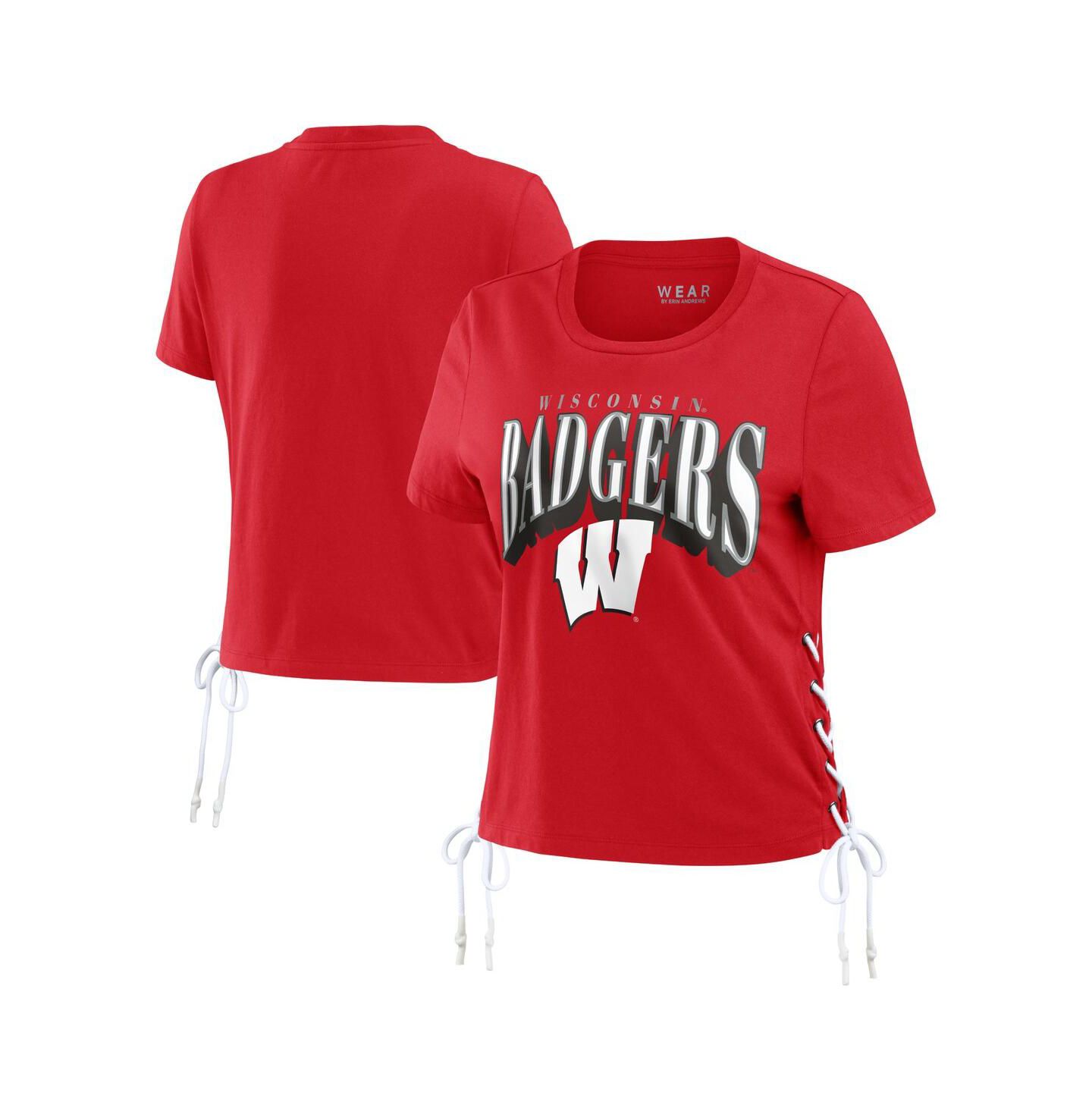 Женская футболка WEAR by Erin Andrews Red Wisconsin Badgers Side Lace-Up Modest Crop — фото 1