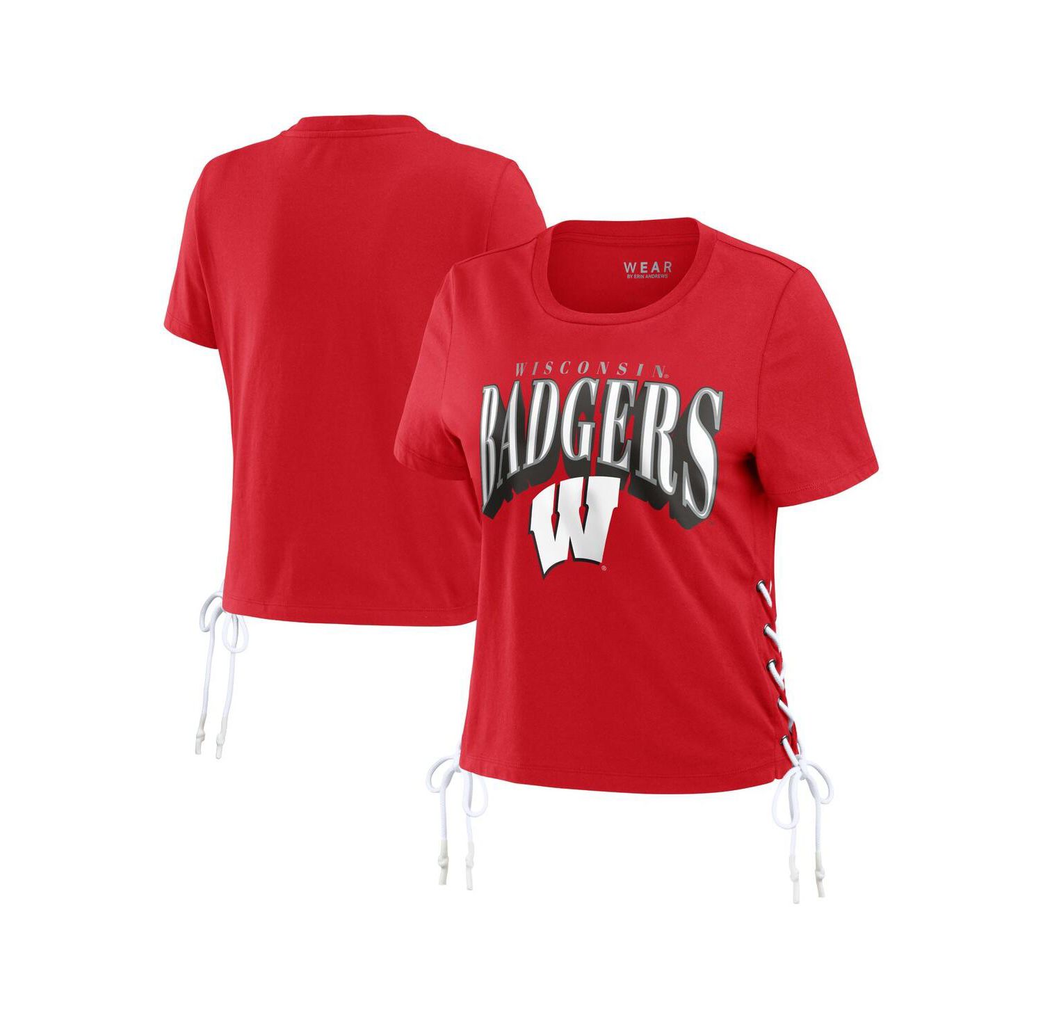 Women's Red Wisconsin Badgers Side Lace-Up Modest Crop T-Shirt